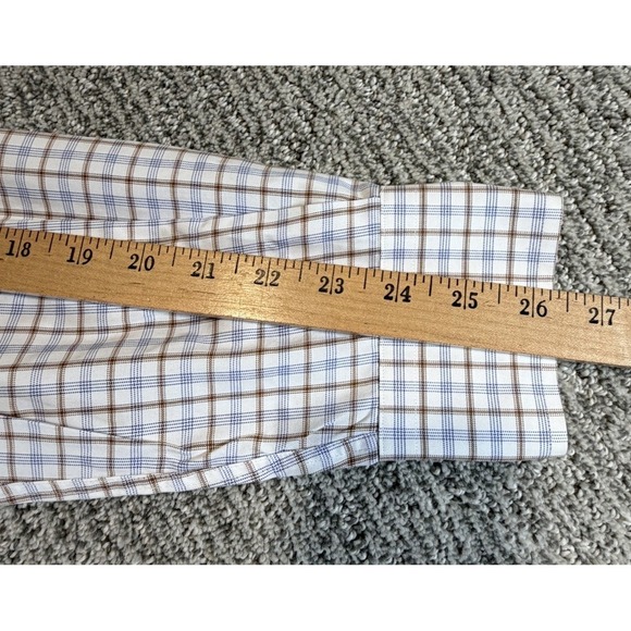 David Donahue Shirt Men 16 34/35 White Blue Plaid Trim Fit Dress Long Sleeve EUC - Picture 8 of 8
